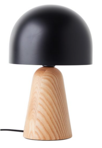 Pilz-Tischleuchte, 31 cm Höhe, Ø 20cm, Holz/Metall, schwarz/natur